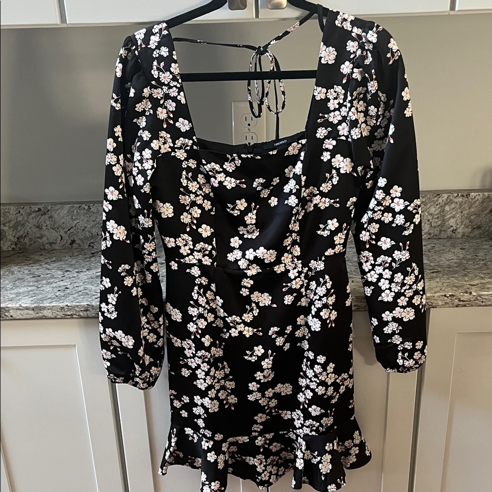 Floral Black Dress with White Flower Detail